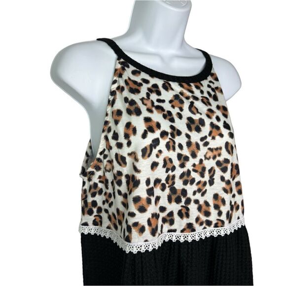Leopard Lace Gauzy Sleeveless Womens L Baby Doll Top - Picture 4 of 7